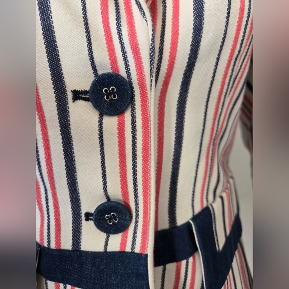 KATHERINE BARCLAY Striped Cotton Women's Blazer -White With Pink And Navy.  XS - Picture 4 of 15